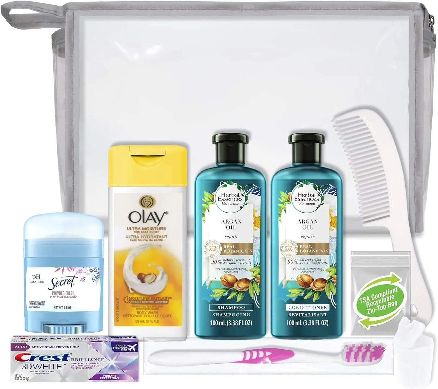 مجموعه مسافرتی 10 تکه دلوکس اینترنشنال، شامل: محصولات مراقبت از مو و بدن با روغن آرگان هربال اسنس در اندازه مسافرتی