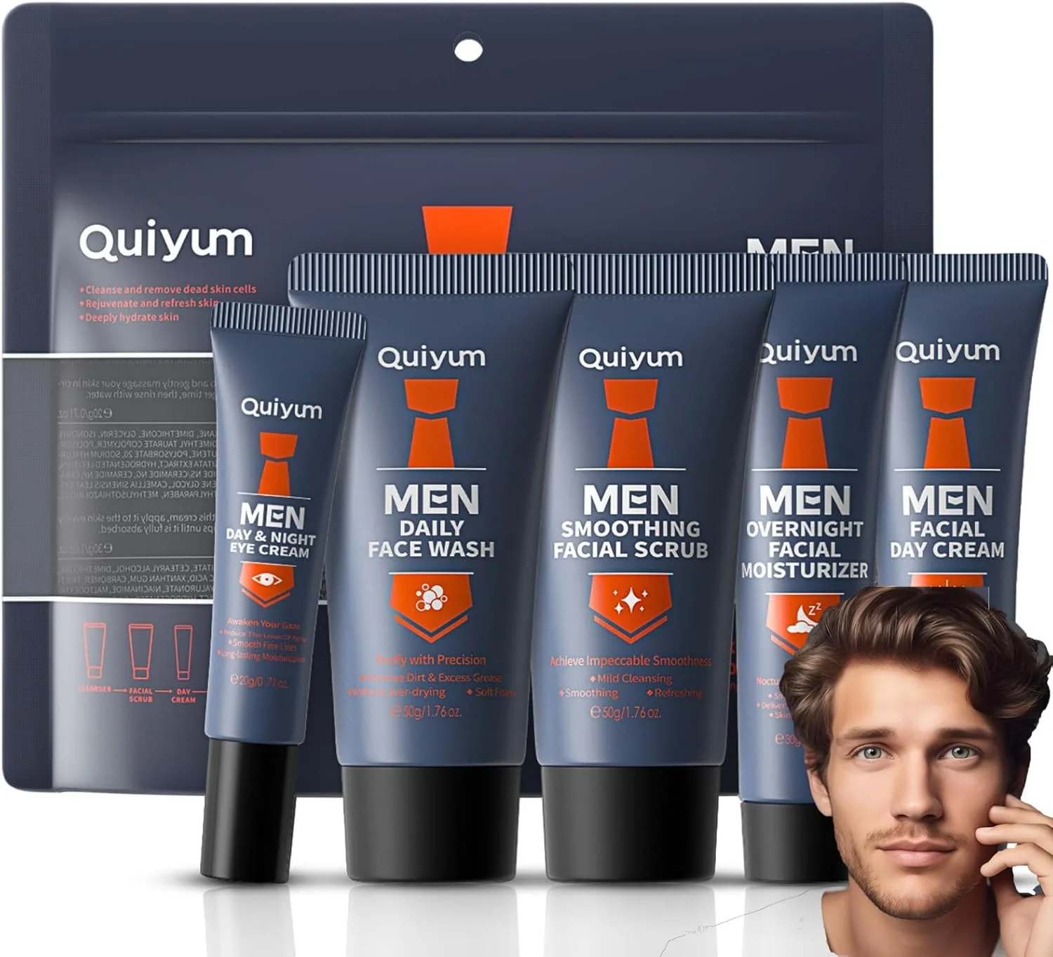 مجموعه مراقبت از پوست صورت مردانه، ست هدیه مراقبت از پوست مردانه، مراقبت از پوست مردانه، کیت صورت - شوینده صورت مردانه، اسکراب، مرطوب کننده شب و کرم روز مردانه، کرم دور چشم - کیت روتین مراقبت از پوست ضد پیری