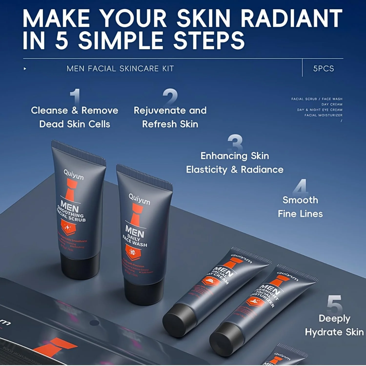 مجموعه مراقبت از پوست صورت مردانه، ست هدیه مراقبت از پوست مردانه، مراقبت از پوست مردانه، کیت صورت - شوینده صورت مردانه، اسکراب، مرطوب کننده شب و کرم روز مردانه، کرم دور چشم - کیت روتین مراقبت از پوست ضد پیری