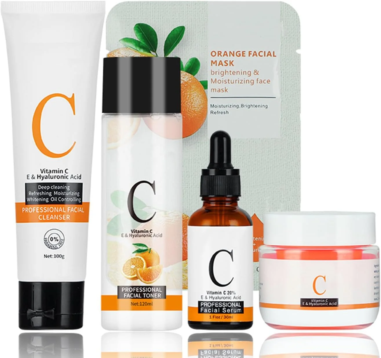 مجموعه مراقبت کامل صورت ویتامین C، ست هدیه مراقبت از پوست 5 در 1 شامل پاک کننده، سرم صورت، کرم صورت، تونر، ماسک، ضد پیری، تقویت کلاژن و آبرسان برای بانوان