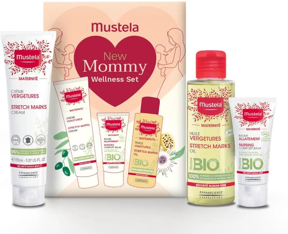 مجموعه مراقبت از مادر جدید موستلا شامل بالم تسکین دهنده ارگانیک سینه 30 میلی لیتر، کرم رفع ترک های پوستی 150 میلی لیتر، روغن رفع ترک های پوستی 105 میلی لیتر