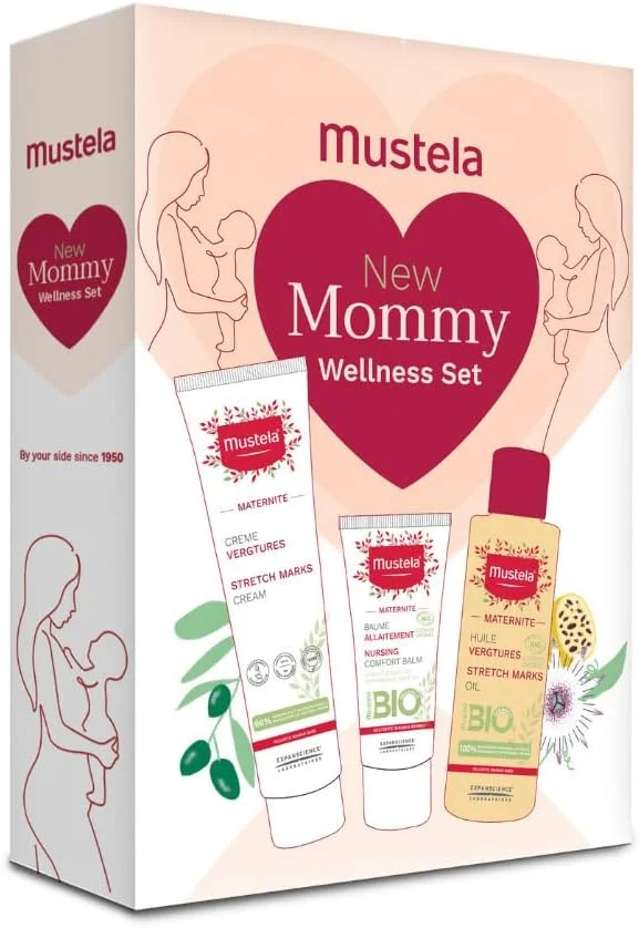 مجموعه مراقبت از مادر جدید موستلا شامل بالم تسکین دهنده ارگانیک سینه 30 میلی لیتر، کرم رفع ترک های پوستی 150 میلی لیتر، روغن رفع ترک های پوستی 105 میلی لیتر