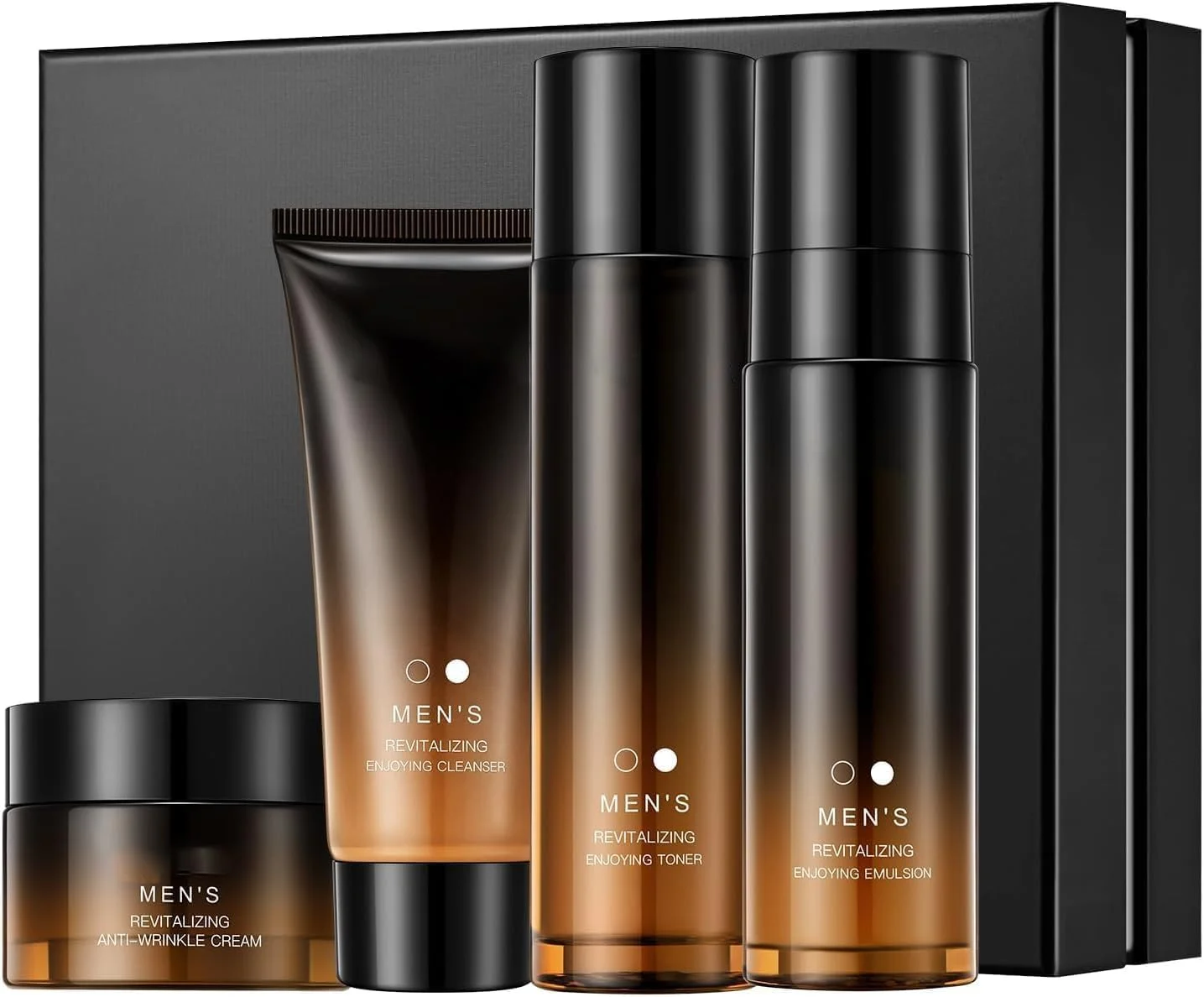 مجموعه مراقبت از پوست ضد پیری مردانه، کاهش چین و چروک و آبرسانی پوست، شامل پاک کننده، تونر، لوسیون و کرم صورت، مجموعه کامل مراقبت از پوست برای مردان (4 تکه)