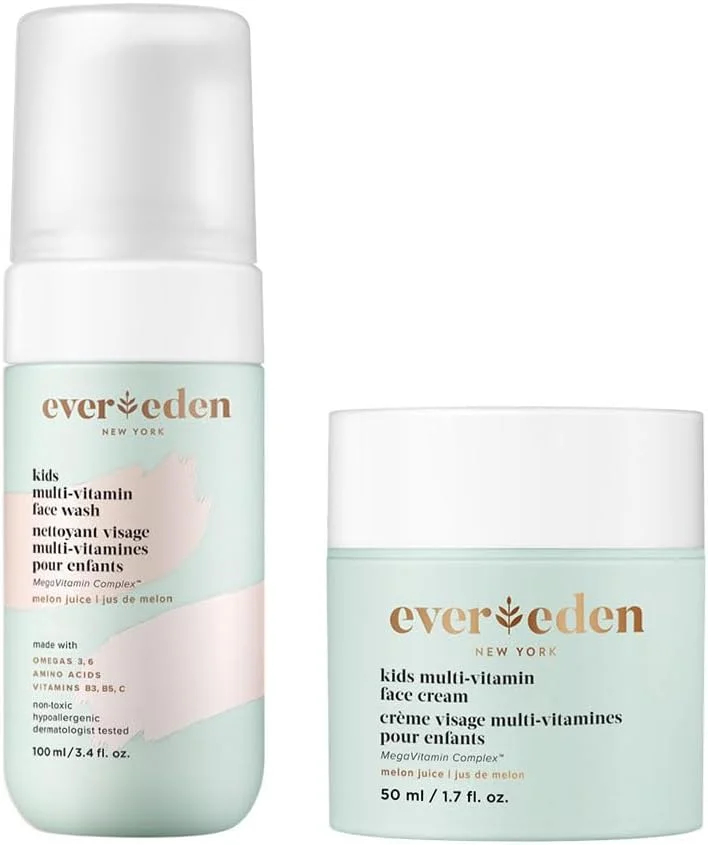 دوتایی شاد صورت کودک اوردن (آب طالبی) - ست شستشوی صورت و کرم صورت مولتی ویتامین - مراقبت از پوست تمیز و وگان برای کودکان 3+ - ست مراقبت از پوست مرطوب کننده، مغذی و محافظ