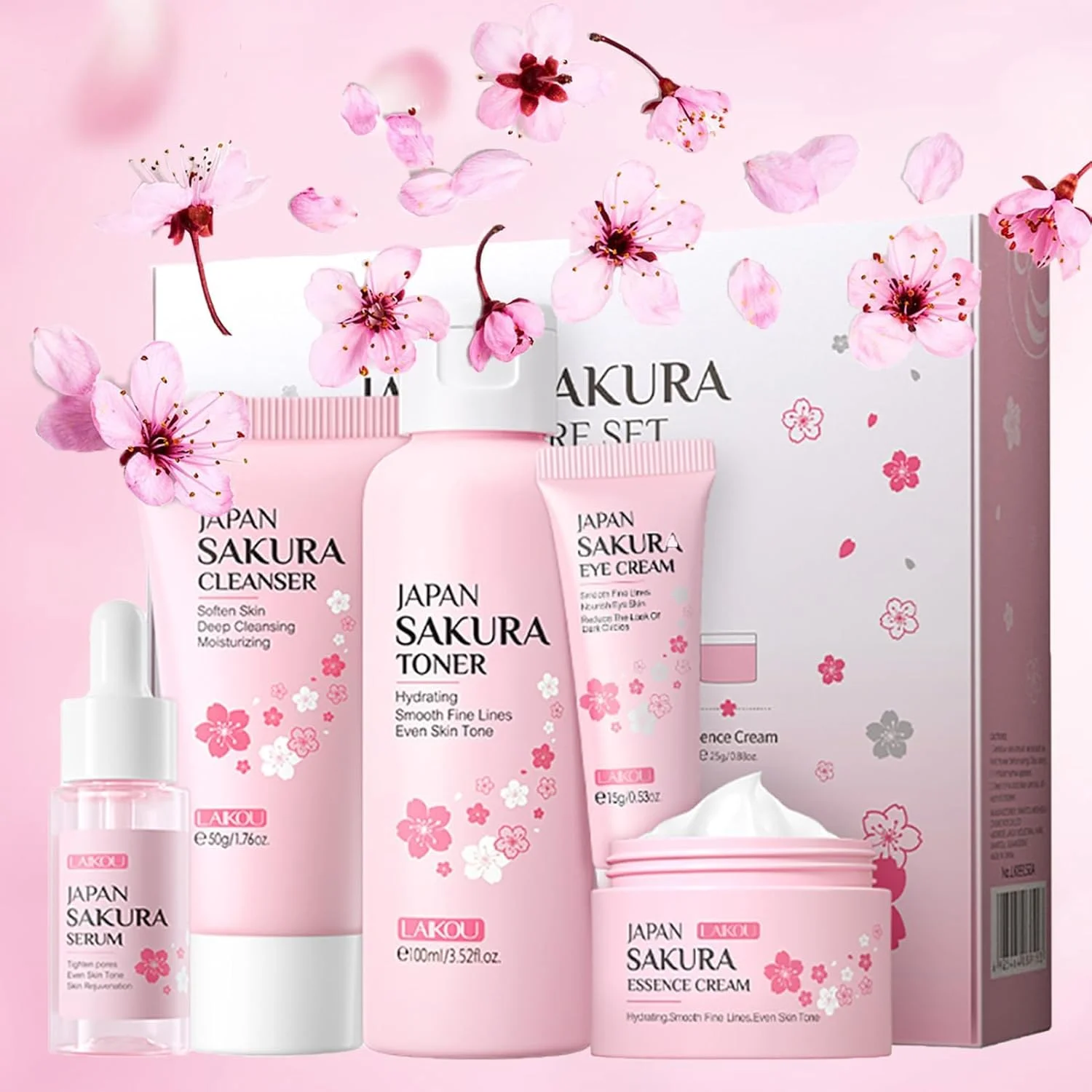 مجموعه مراقبت از پوست، کیت صورت گیلاس برای زنان، کیت مراقبت از پوست هدیه برای دختران نوجوان، کیت مراقبت از پوست، مجموعه ها و کیت های مراقبت از پوست با شستشوی صورت، تونر، سرم، کرم دور چشم، کرم صورت، مراقبت از زیبایی تولد 5 تکه