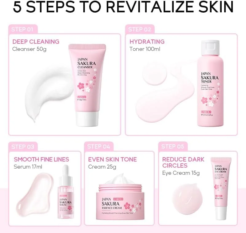 مجموعه مراقبت از پوست، کیت صورت گیلاس برای زنان، کیت مراقبت از پوست هدیه برای دختران نوجوان، کیت مراقبت از پوست، مجموعه ها و کیت های مراقبت از پوست با شستشوی صورت، تونر، سرم، کرم دور چشم، کرم صورت، مراقبت از زیبایی تولد 5 تکه