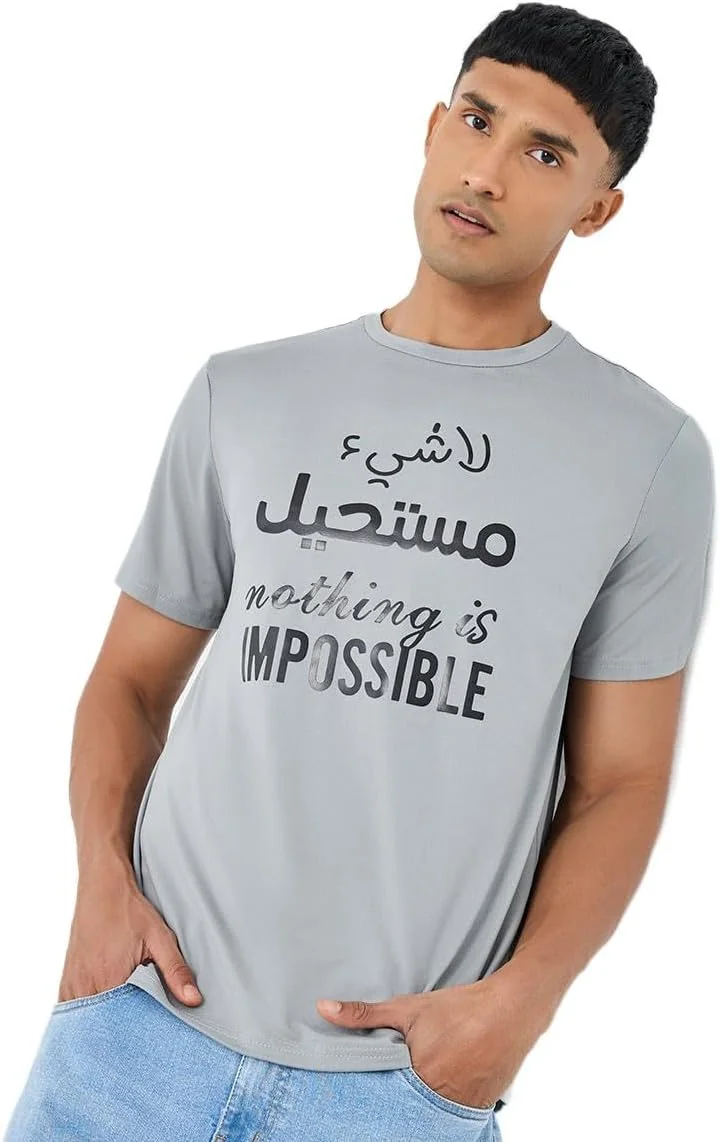 تی شرت مردانه STYLI با طرح چاپی و یقه گرد، برش معمولی