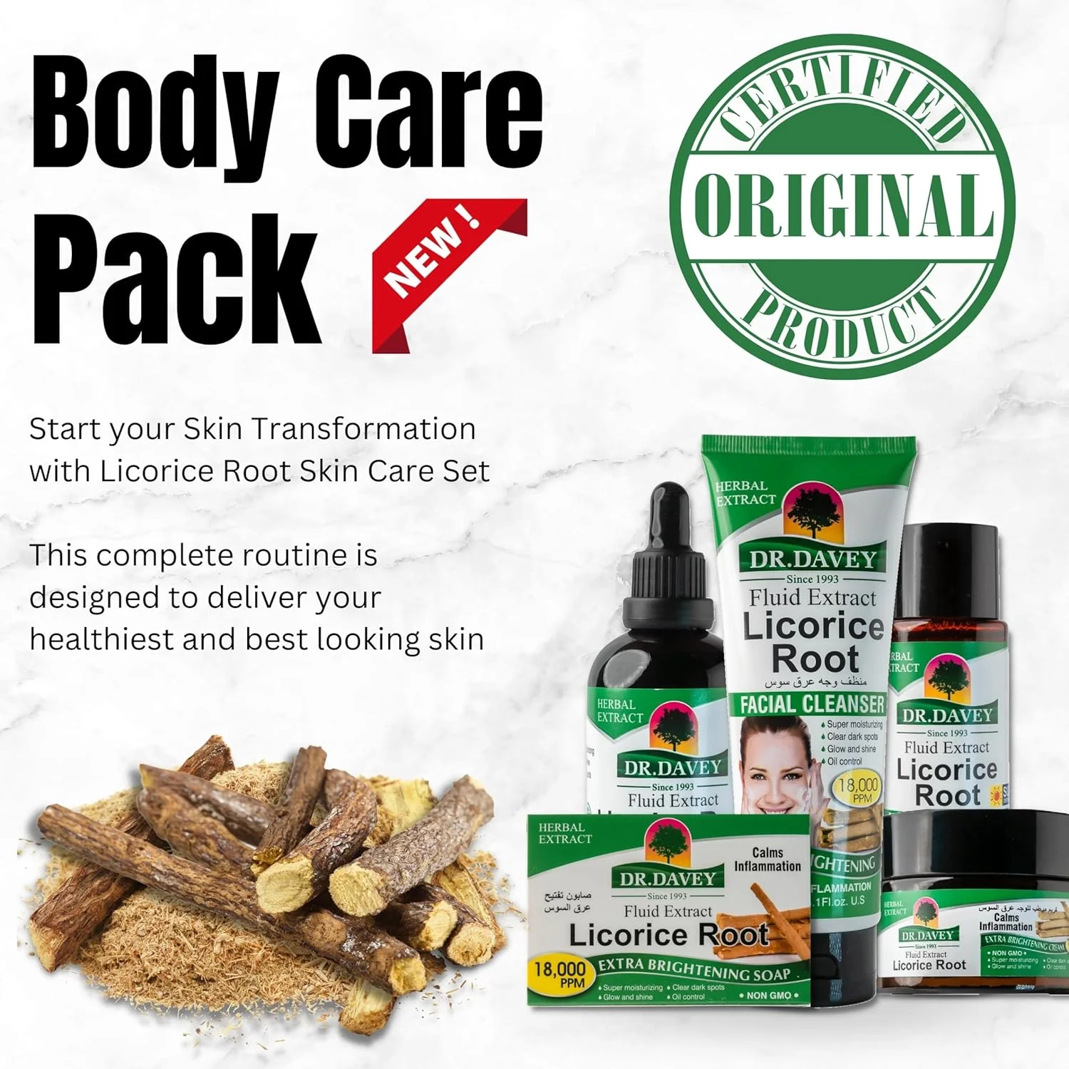 مجموعه مراقبت از پوست روشن کننده ریشه شیرین بیان دکتر دیوی، کنترل ضد پیری، درمان آکنه، پاک کننده لکه های سیاه، از بین برنده جوش ها، پاک کننده عمیق، تسکین التهاب