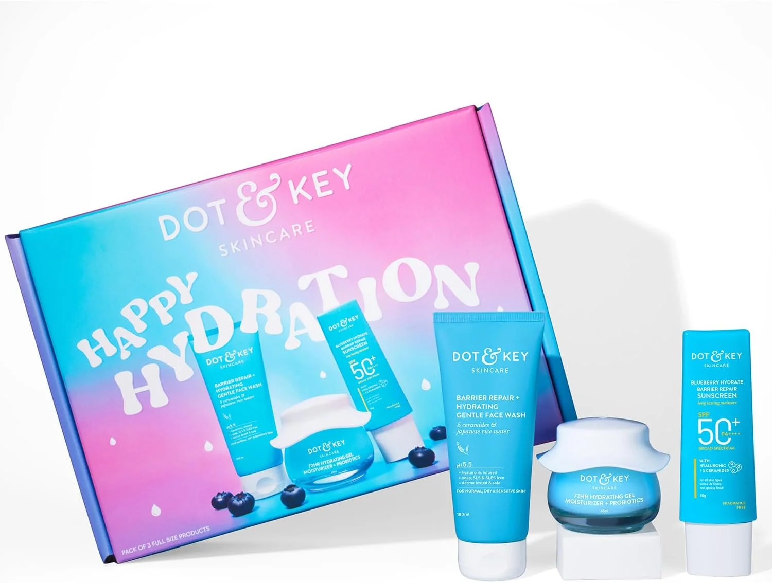 مجموعه ضروری آبرسانی دات اند کی | ست هدیه صورت درجه یک برای خانم ها و آقایان | مناسب انواع پوست | بسته 3 عددی | پاک کننده، ضد آفتاب و مرطوب کننده | هدیه برای او و او | بسته بندی درجه یک