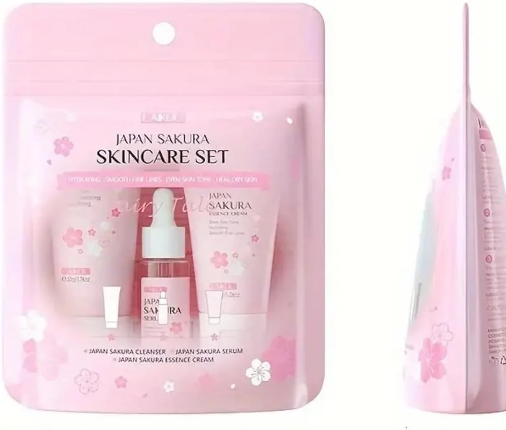 ست مراقبت از پوست ژاپنی ساکورا، آبرسان، صاف کننده خطوط، یکنواخت کننده رنگ پوست، ترمیم پوست خشک