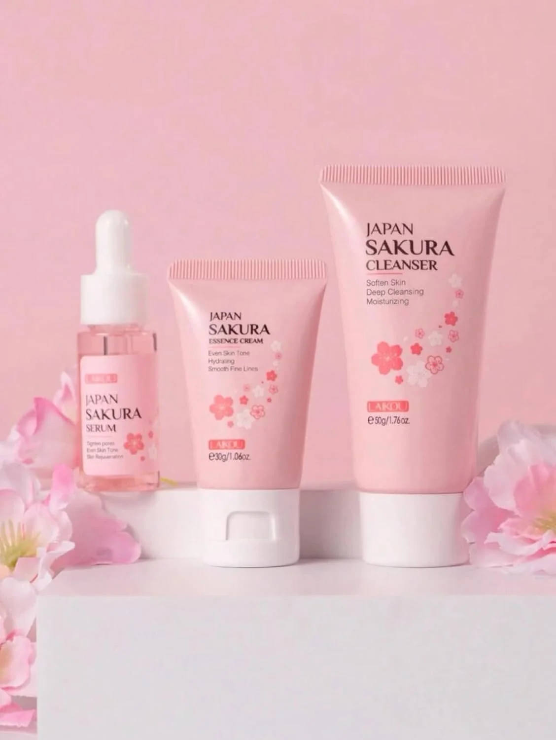 ست مراقبت از پوست ژاپنی ساکورا، آبرسان، صاف کننده خطوط، یکنواخت کننده رنگ پوست، ترمیم پوست خشک