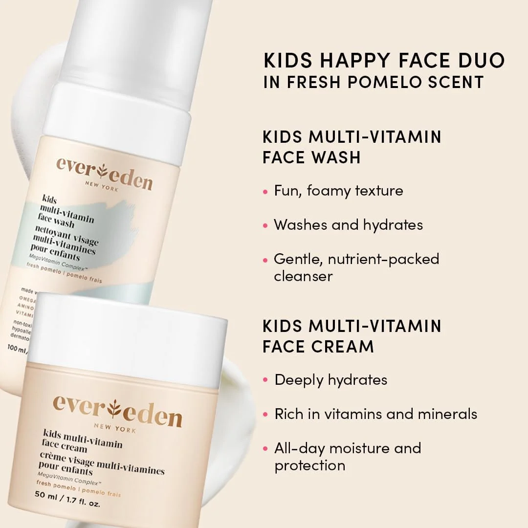 مجموعه مسافرتی کودک Evereden: مجموعه مراقبت از پوست 5 تکه تمیز و وگان برای کودکان | مجموعه مراقبت از پوست مولتی ویتامین حاوی شستشوی بدن، لوسیون، شستشوی صورت، کرم، شامپو و نرم کننده 2 در 1 در یک کیف پفی | مورد تایید TSA