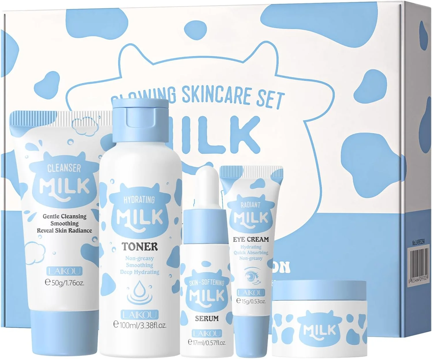 مجموعه هدیه زیبایی شیر لایکو مناسب دختران نوجوان شامل پاک کننده، کرم، تونر، کرم دور چشم، سرم، کیت های صورت برای زنان، همسر، مادر، آبرسان عمیق و صاف کننده 5 تکه