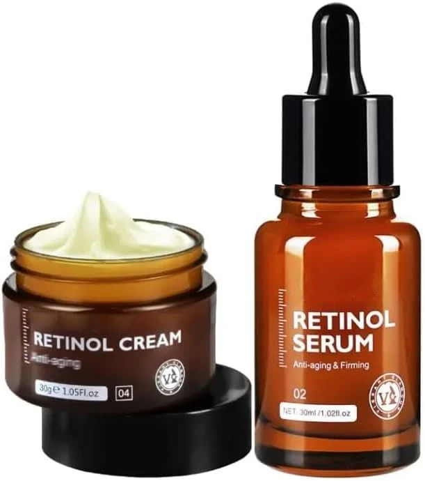 سرم و کرم صورت رتینول، ست پیشرفته مراقبت از پوست ضد پیری برای مراقبت از چروک، استحکام، آبرسانی و ترمیم. کرم و سرم رتینول برای داشتن پوستی درخشان، صاف و جوان تر