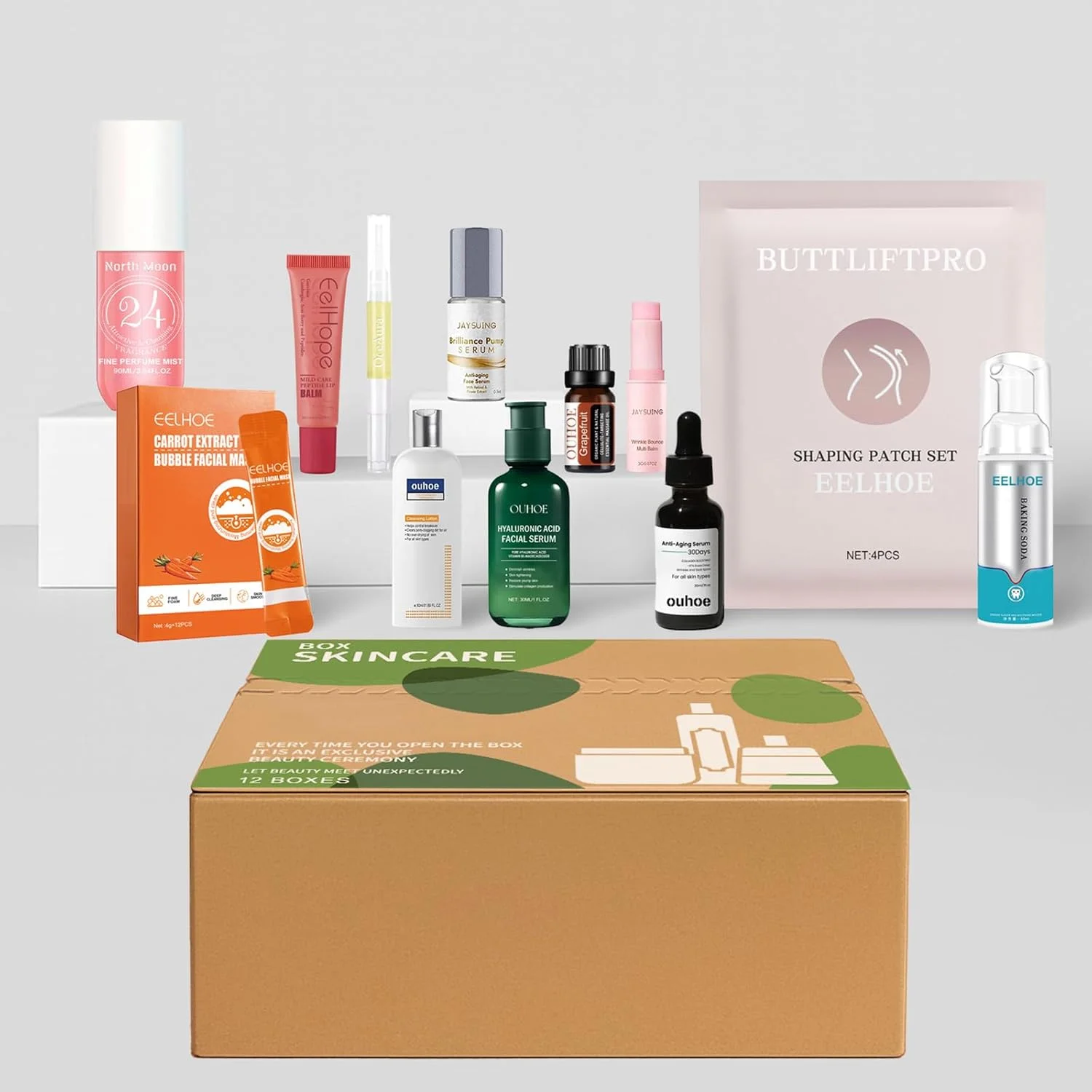 جعبه اشتراک لوازم ضروری مراقبت از پوست 12 تکه، سرم های آبرسان، ماسک های مغذی، پاک کننده های ملایم و عطر میست - کیت مراقبت روزانه پوست برای انواع پوست، مجموعه زیبایی مناسب سفر