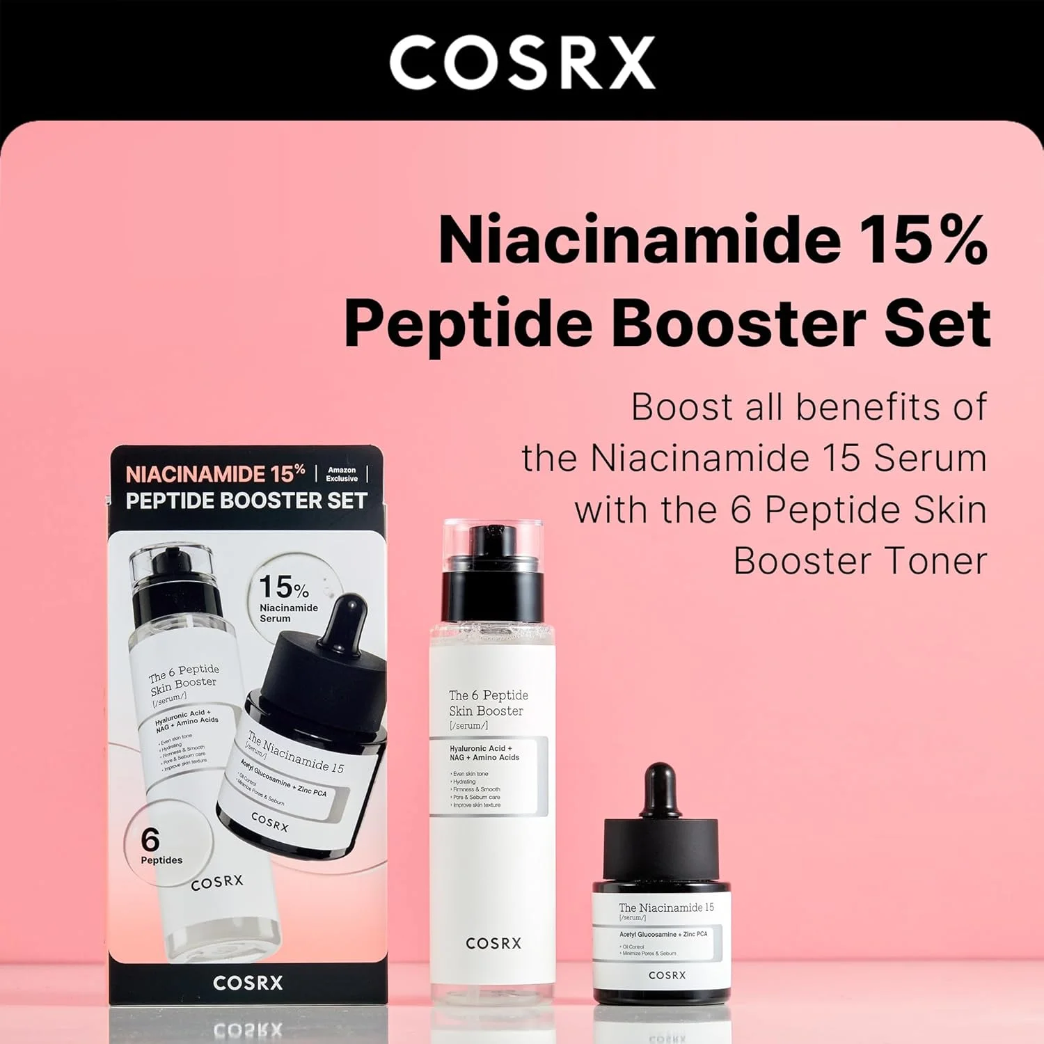 مجموعه تقویت کننده نیاسینامید ۱۵% پپتید COSRX - انحصاری آمازون - مجموعه مراقبت از پوست کره ای، ست هدیه، جوراب ساق بلند زنانه، سرم نیاسینامید، سرم صورت