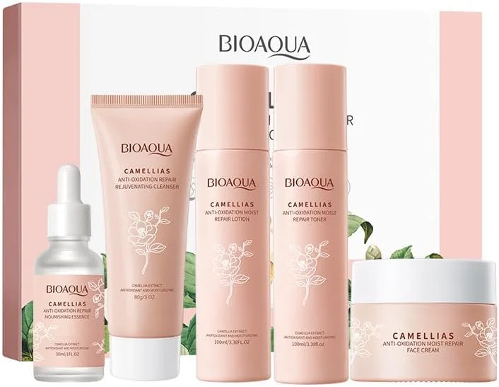 مجموعه مراقبت از پوست صورت 5 تکه آزونی، کیت روتین مراقبت از پوست برای زنان، مجموعه هدیه مراقبت از پوست ترمیم کننده و آبرسان با پاک کننده، تونر، سرم صورت، لوسیون، کرم صورت، مجموعه مراقبت از پوست سایز مسافرتی کاملیا