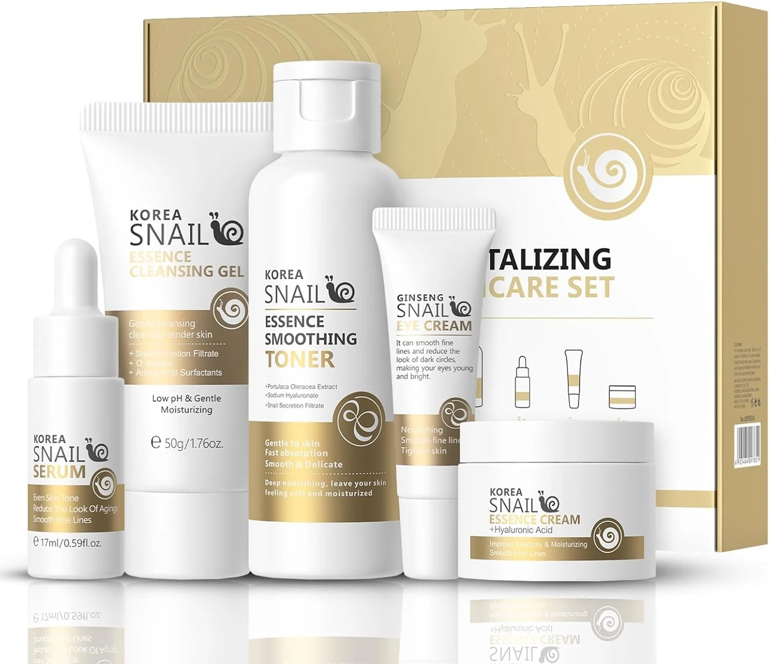 مجموعه هدیه مراقبت از پوست حلزون کره ای، کیت مسافرتی 5 تکه پاک کننده و مراقبت از پوست با پاک کننده، تونر، سرم، کرم دور چشم، کرم صورت، کیت آبرسان صورت 5 در 1 برای زنان و دختران