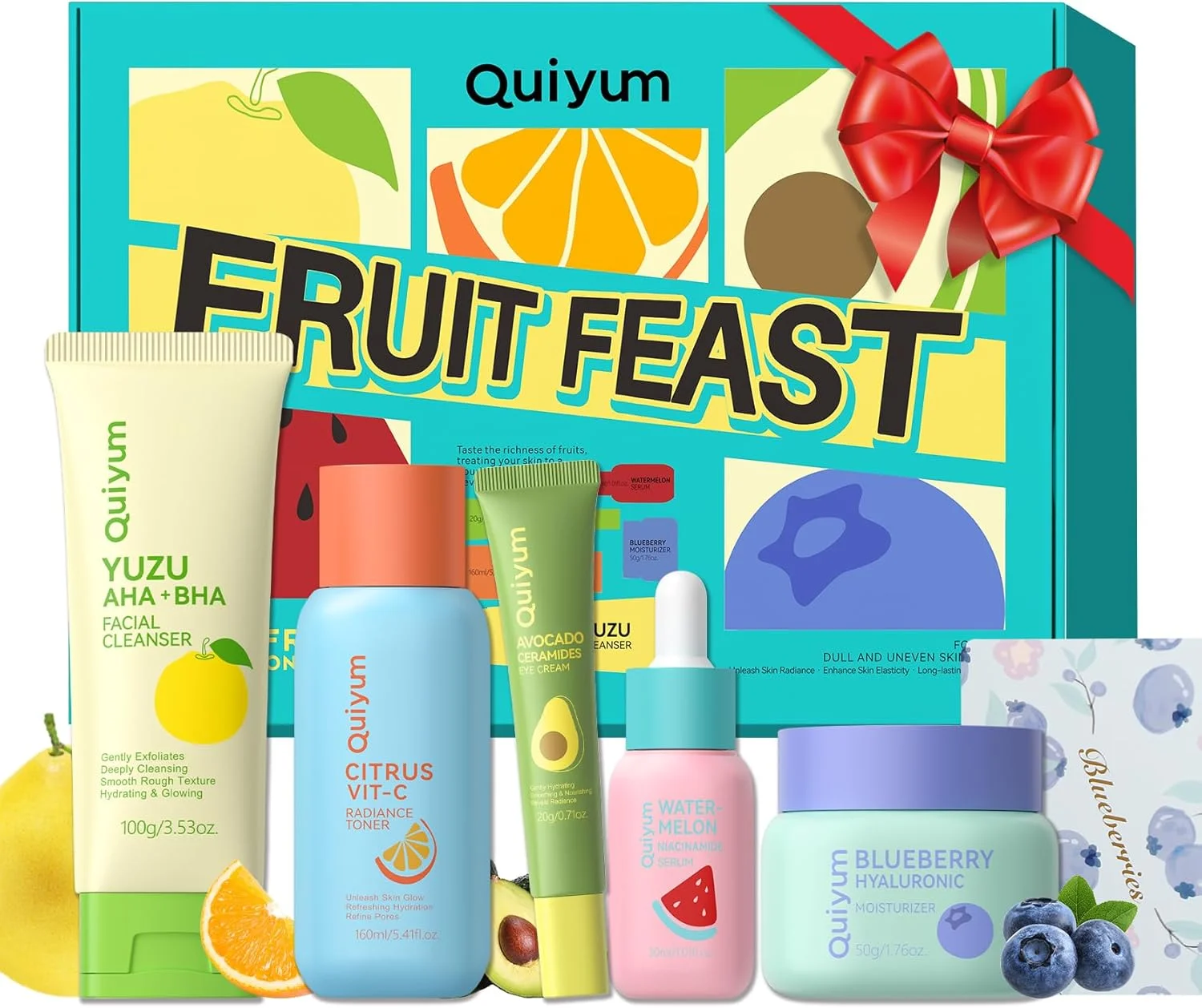 مجموعه مراقبت از پوست میوه، مجموعه 5 تکه مراقبت از پوست، مرطوب کننده صورت بانوان، شامل پاک کننده، تونر، سرم، کرم دور چشم، کرم مرطوب کننده، برای بانوان، آقایان، نوجوانان