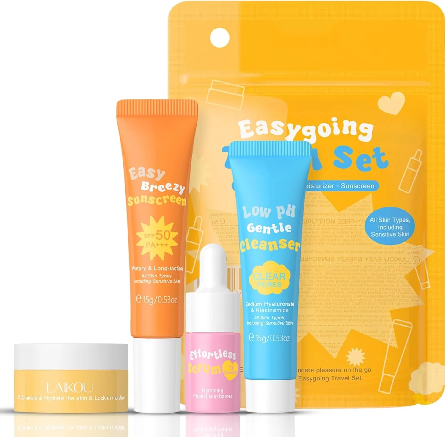 مجموعه مراقبت از پوست سرامید 丨 مجموعه روتین صورت مناسب مسافرت برای زنان/دختران 丨 مجموعه هدیه کریسمس زیبایی، شامل پاک کننده، سرم، ضد آفتاب و کرم، 4 تکه