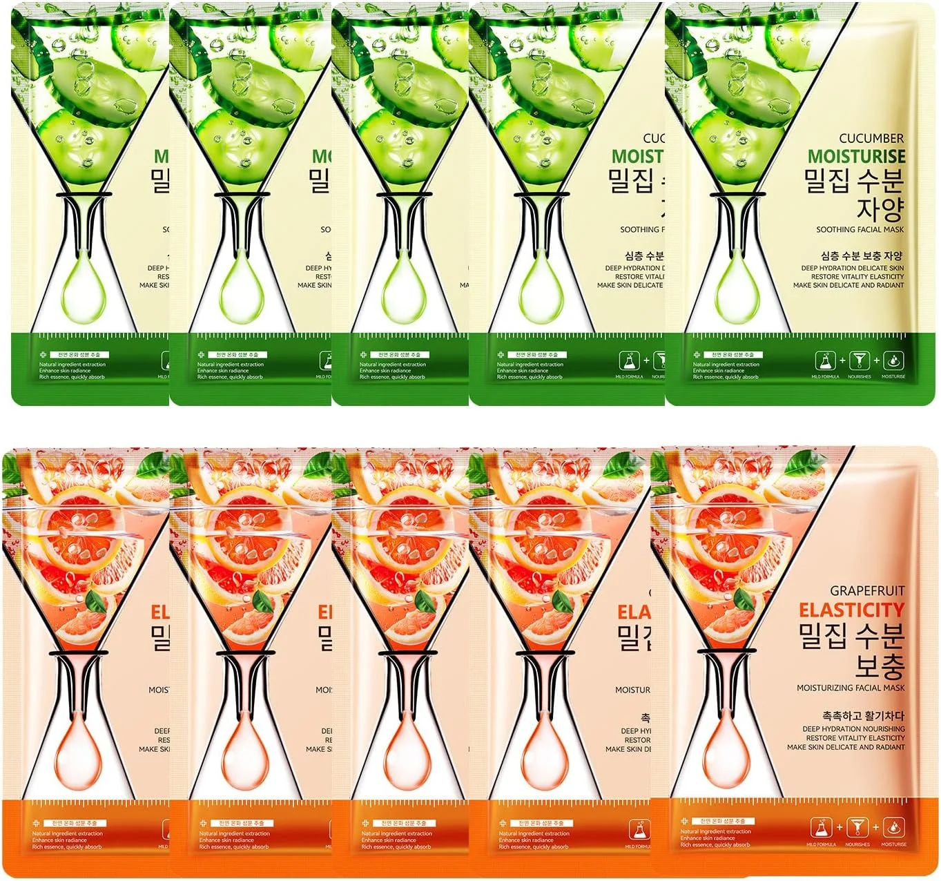 ورق ماسک صورت اسانس کلاژن MMOOUP، بسته 12 عددی ماسک ورقه ای آبرسان صورت، بسته ماسک صورت مرطوب کننده و ضد پیری برای اسپا مراقبت روزانه پوست (1-10 عدد)