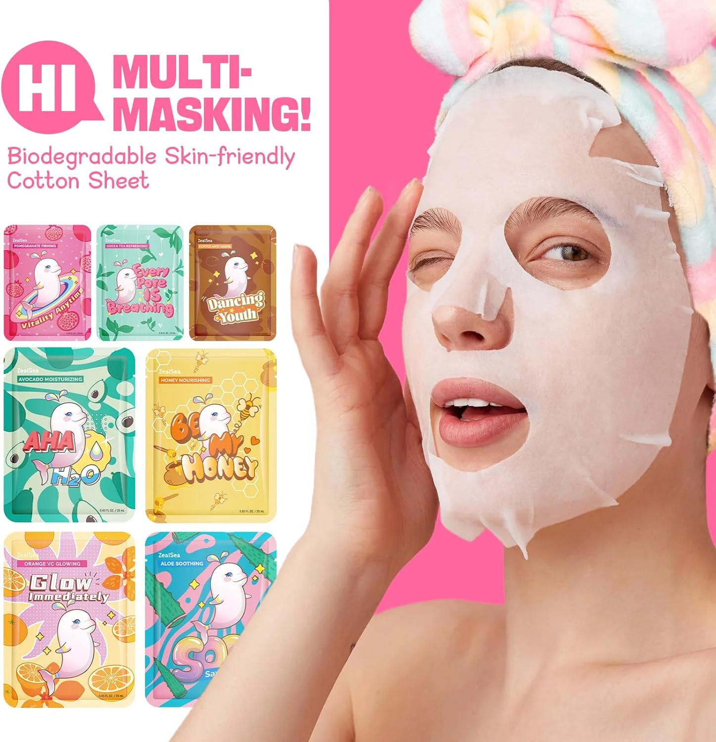 زیلسی ماسک ورقه ای صورت، مراقبت از پوست (بسته 7 عددی)، ماسک صورت زیبایی، ماسک صورت اسپا بچه گانه، هدیه جشن تولد برای زنان، دختران و کودکان - آبرسان، روشن کننده، مرطوب کننده، تسکین دهنده برای انواع پوست