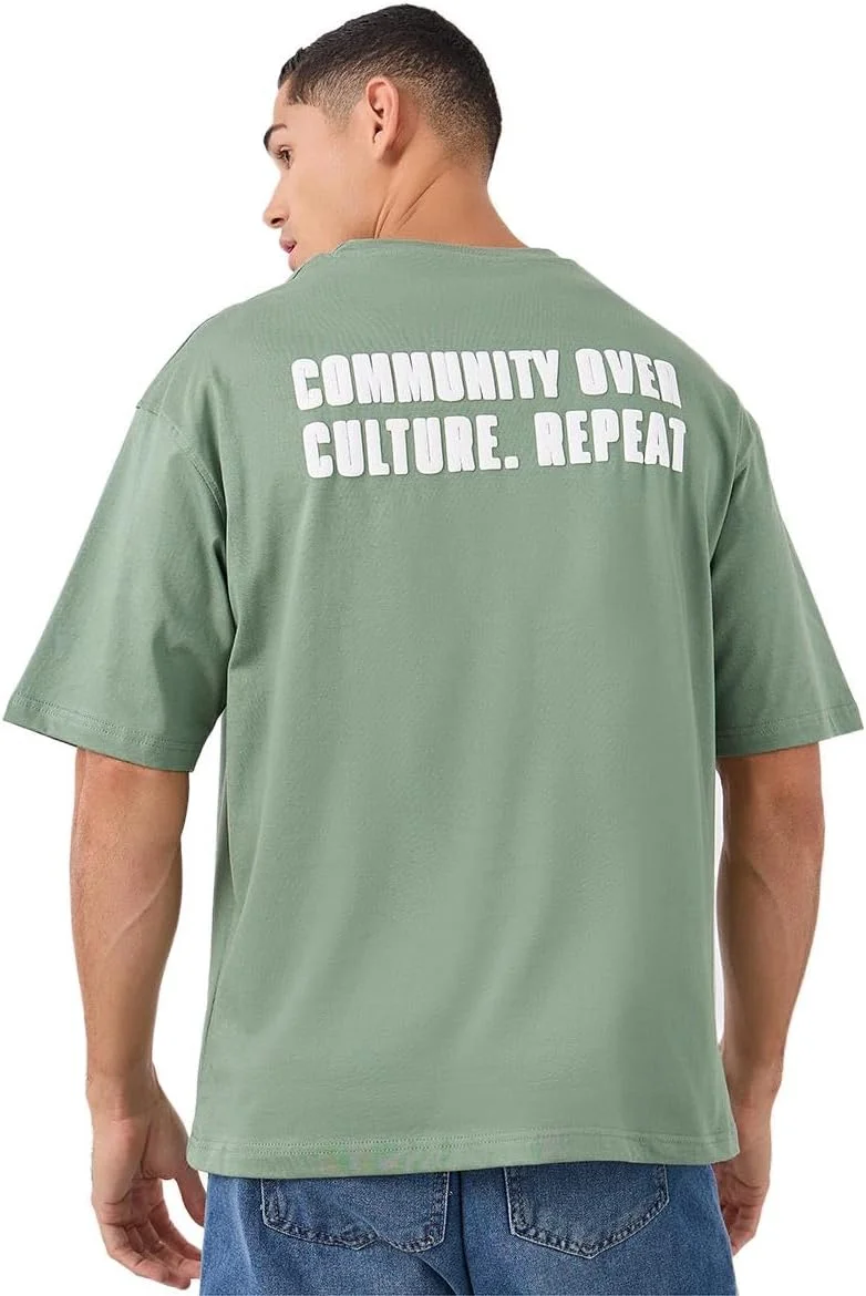 تی‌شرت مردانه استایلی با طرح چاپی پفکی و نوشته در جلو و پشت، مدل Oversized