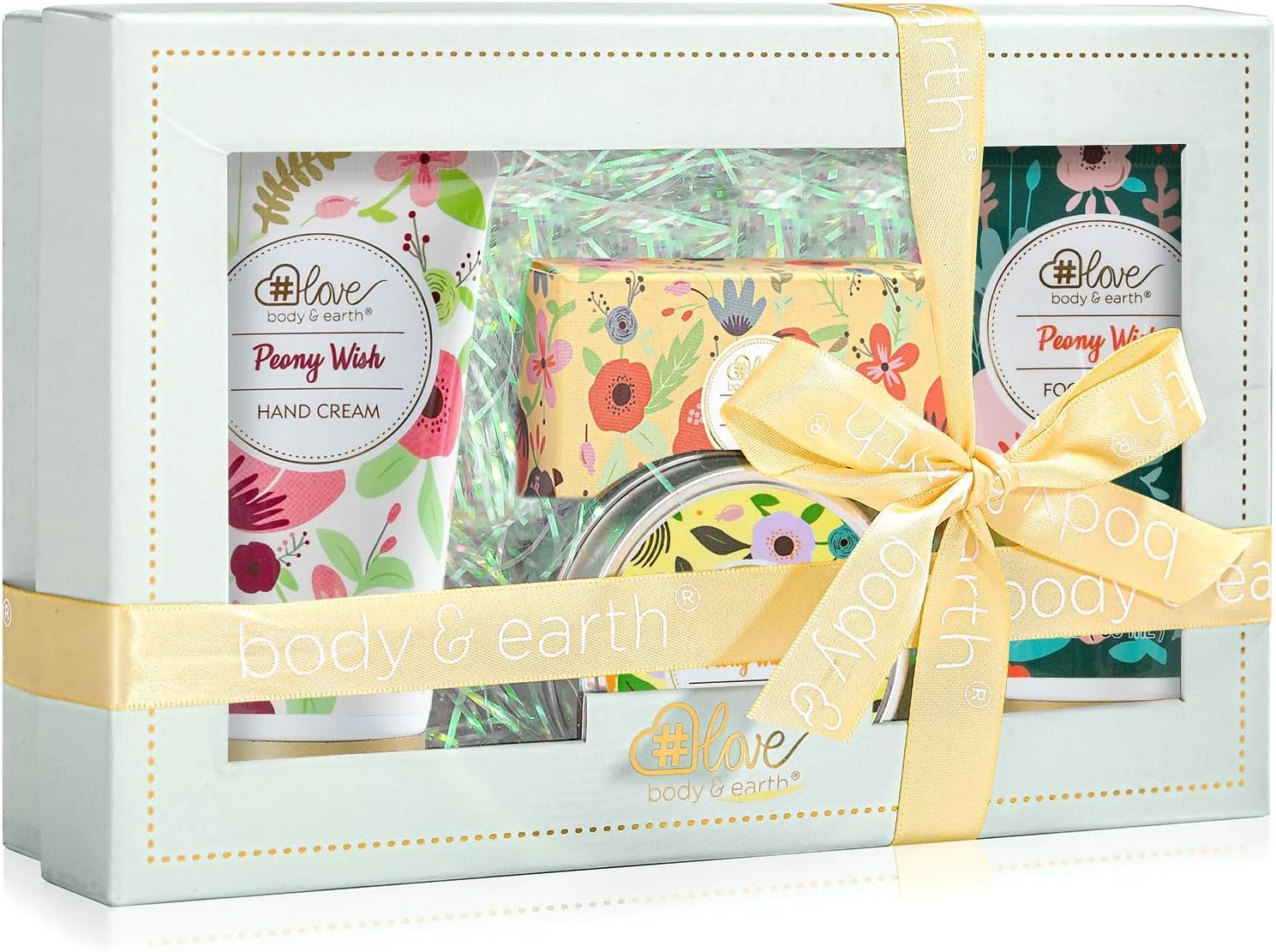 بادی اند ارث # عشق مجموعه هدیه 4 تکه لوسیون گل رز: کرم دست و پا، صابون، شمع معطر - مراقبت از انواع پوست، مجموعه هدیه مراقبت از پوست برای زنان