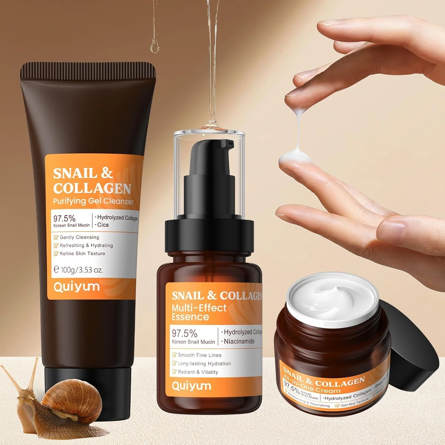 مجموعه مراقبت از پوست، 97.5% موسین حلزون و کلاژن، ست هدیه برای بانوان، حاوی ترشحات حلزون برای پوست کدر و آسیب دیده، سفت کننده، ضد پیری، آبرسان و ترمیم کننده، مراقبت از پوست کره ای