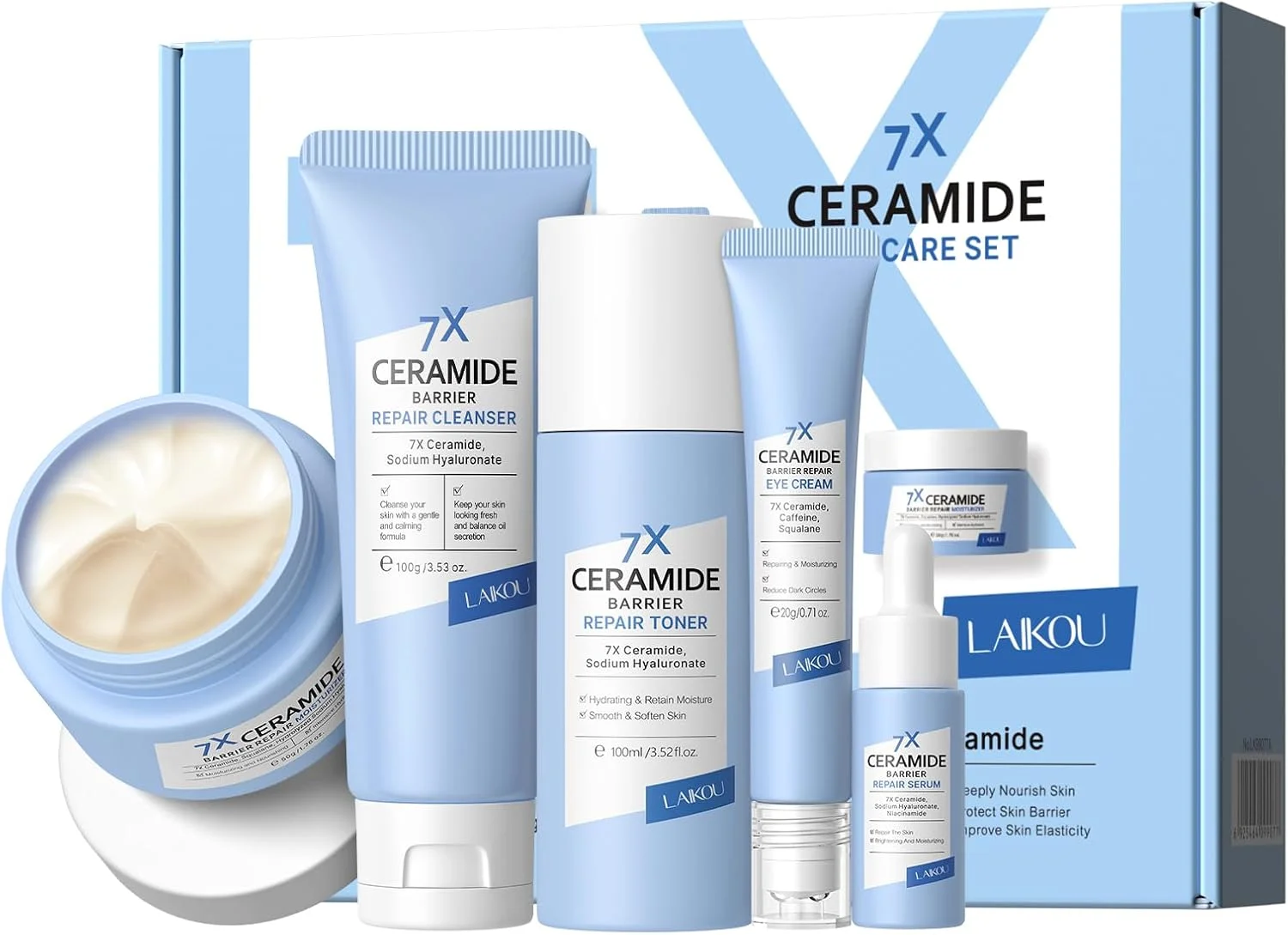 مجموعه مراقبت از پوست سرامید 7X لایکو، مجموعه 5 عددی برای هدیه به خانم ها، مجموعه هدیه مراقبت از پوست برای دختران نوجوان و خانم ها، شامل پاک کننده، تونر، سرم صورت، کرم دور چشم و مرطوب کننده
