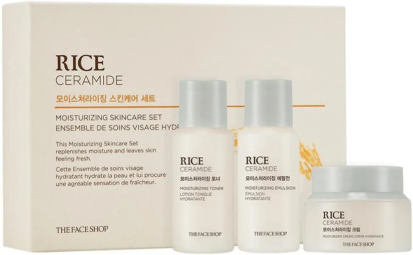 ست مراقبت از پوست مرطوب کننده برنج و سرامید The Face Shop، 75 میلی لیتر (بسته 3 عددی)، صورتی