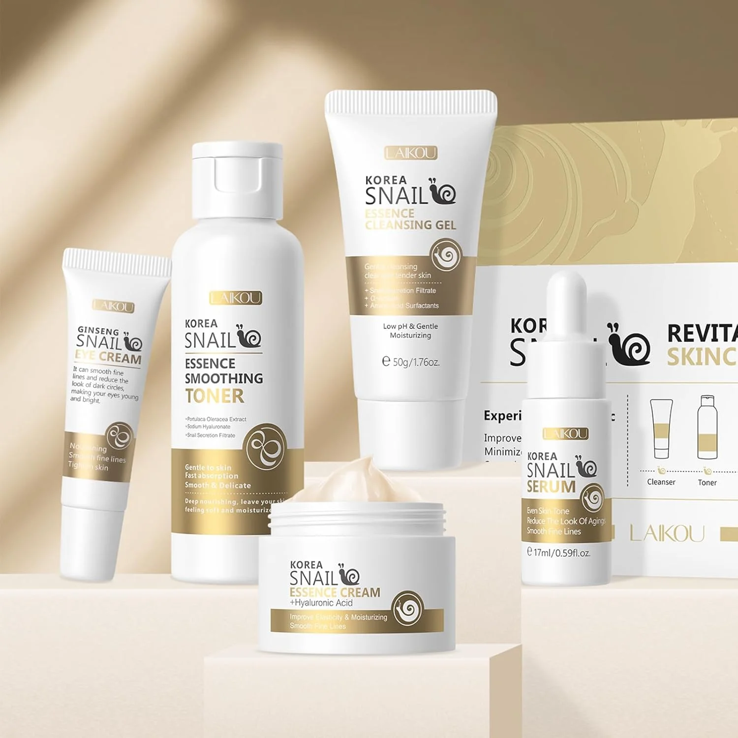 مجموعه مراقبت از پوست حلزون لایکو کره، ست هدیه 5 تکه مراقبت از پوست برای دختران نوجوان و زنان، شامل پاک کننده، تونر، سرم صورت، کرم دور چشم و مرطوب کننده