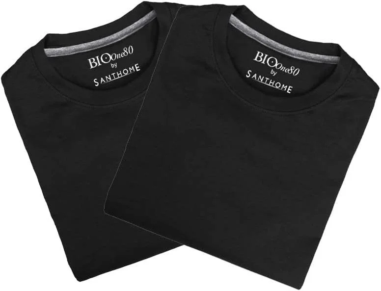 (بسته 16 عددی) تیشرت های نخی آستین کوتاه یقه گرد مردانه Bio180 Santhome، وزن 180 گرم، عمده/بسته ای 16 تایی