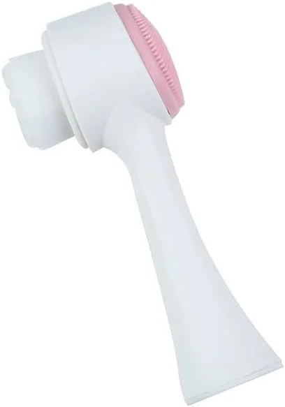 برس پاک کننده صورت دو سر، موی نرم و پاک کننده سیلیکونی برای استفاده خانگی، اسکراب دستی و پاکسازی عمیق (صورتی)