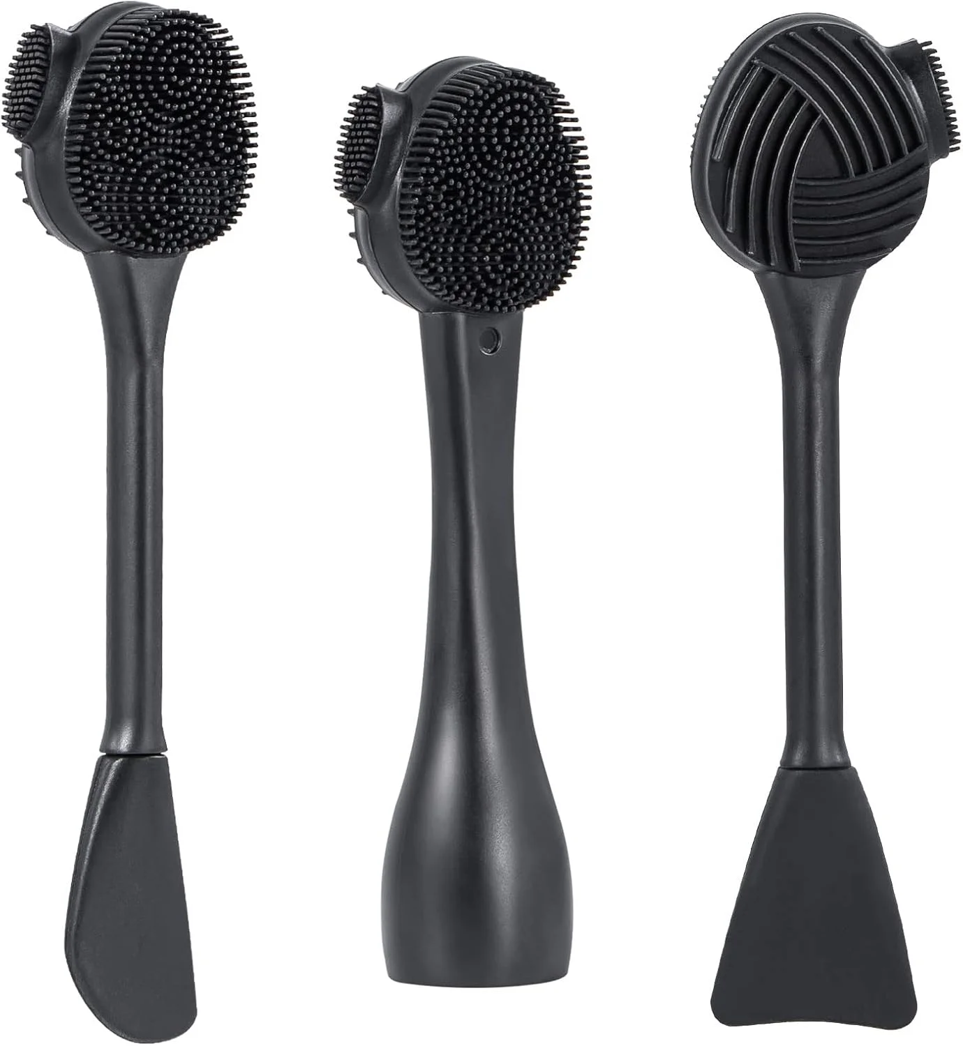 برس پاک کننده صورت سیلیکونی 3 عددی، برس دستی 4 در 1 برای لایه برداری ملایم و عمیق، برس شستشوی صورت دو طرفه برای مراقبت و ماساژ پوست صورت (مشکی)