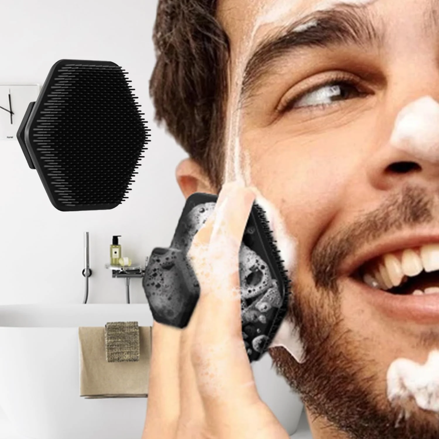 ابزار پاکسازی و لایه برداری صورت سیلیکونی مردانه، پد اسکراب ملایم و ماساژور برای از بین بردن پوست مرده و لکه های خشک