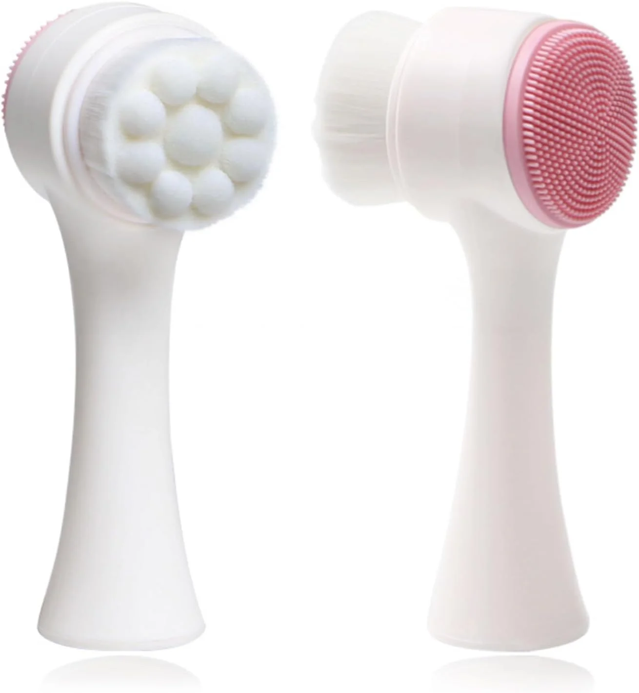 برس پاک کننده دو طرفه صورت، لایه بردار عمیق منافذ، سیلیکونی و دارای موهای نرم، ابزار مراقبت از پوست، صورتی