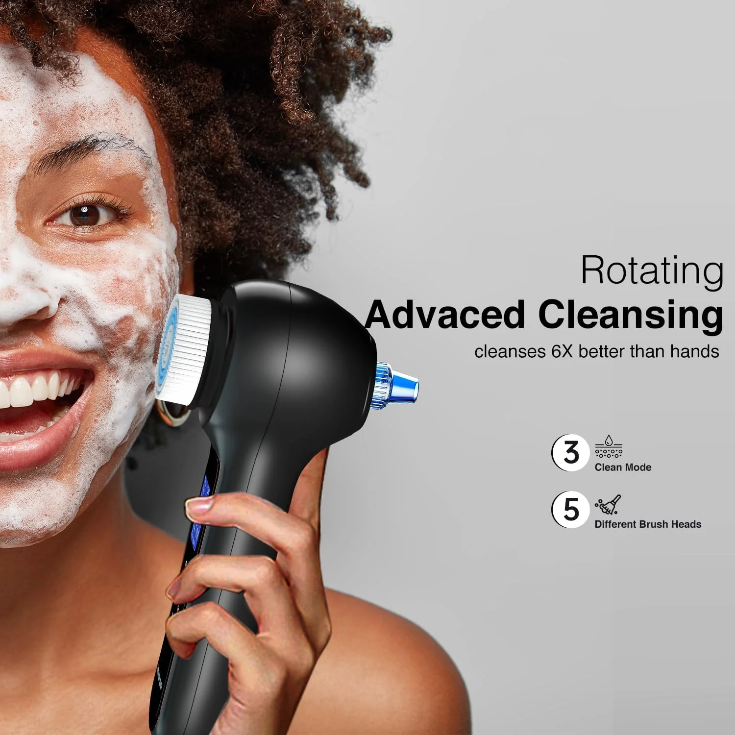 اسکرابر لایه بردار صورت با صفحه نمایش LCD، برس پاک کننده صورت قابل شارژ IPX7 ضد آب 3 در 1، مکنده جوش سرسیاه برای لایه برداری، ماساژ و پاکسازی عمیق منافذ