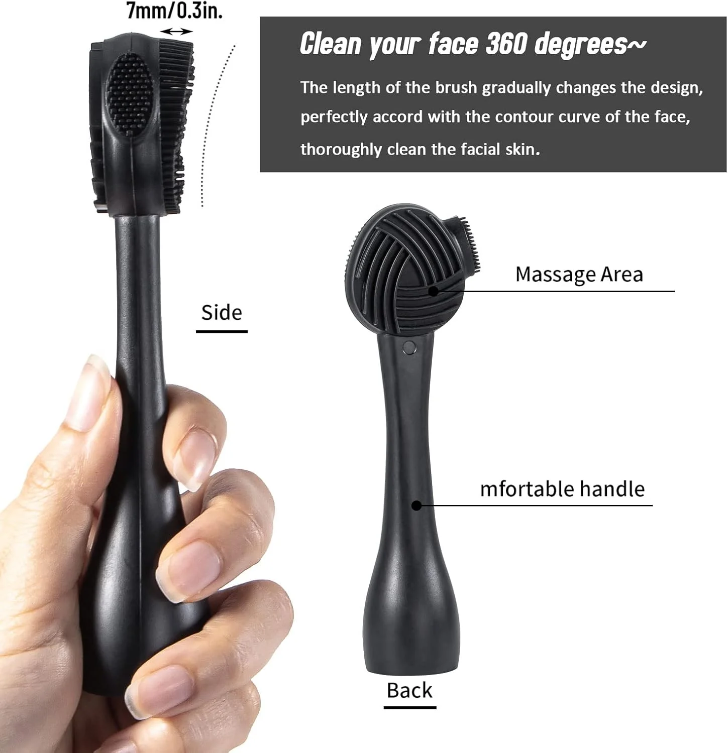 برس پاک کننده صورت سیلیکونی 3 عددی، برس دستی 4 در 1 برای لایه برداری ملایم و عمیق، برس شستشوی صورت دو طرفه برای مراقبت و ماساژ پوست صورت (مشکی)