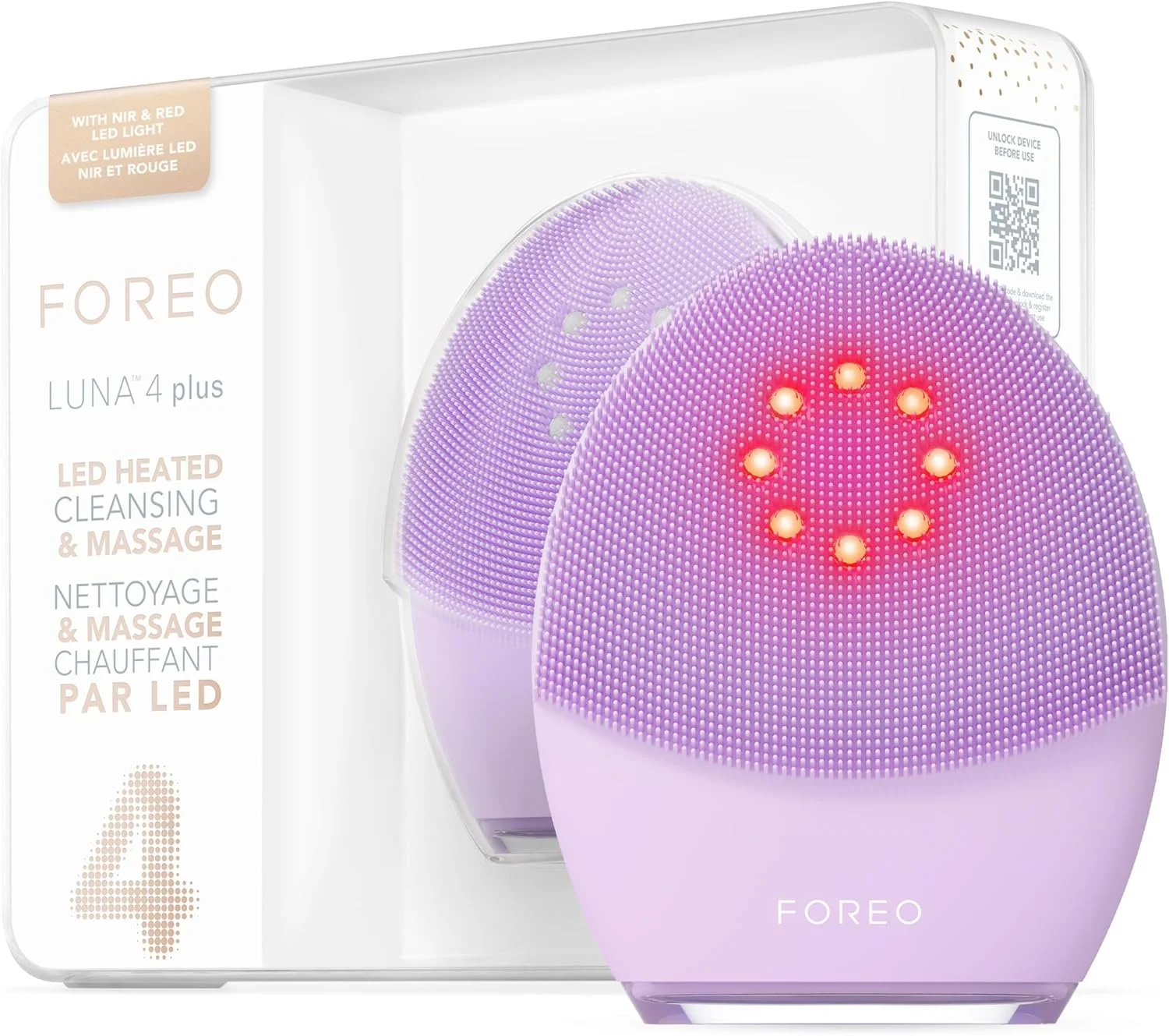 FOREO LUNA 4 plus برس پاک کننده صورت - NIR + ماسک LED قرمز - برس سیلیکونی پاک کننده عمیق و سفت کننده - ماساژور ضد پیری صورت - مجسمه ساز صورت با جریان میکرو - مراقبت از پوست حساس صورت