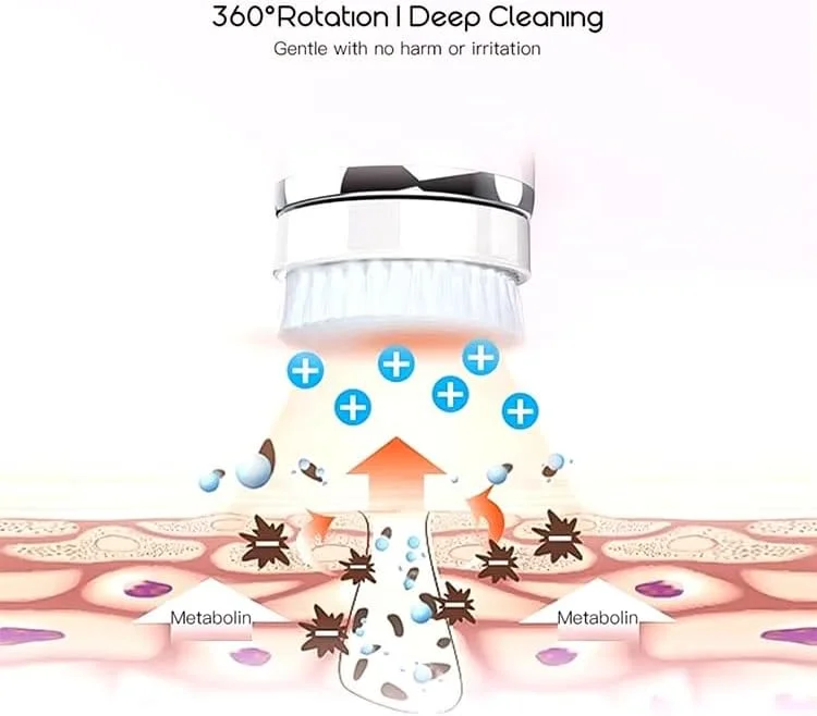 دستگاه پاک کننده برقی صورت 4 در 1، برس پاکسازی صورت، دستگاه شستشو، ماساژور مراقبت از پوست، ابزار پاک کننده جوش سرسیاه (صورتی)