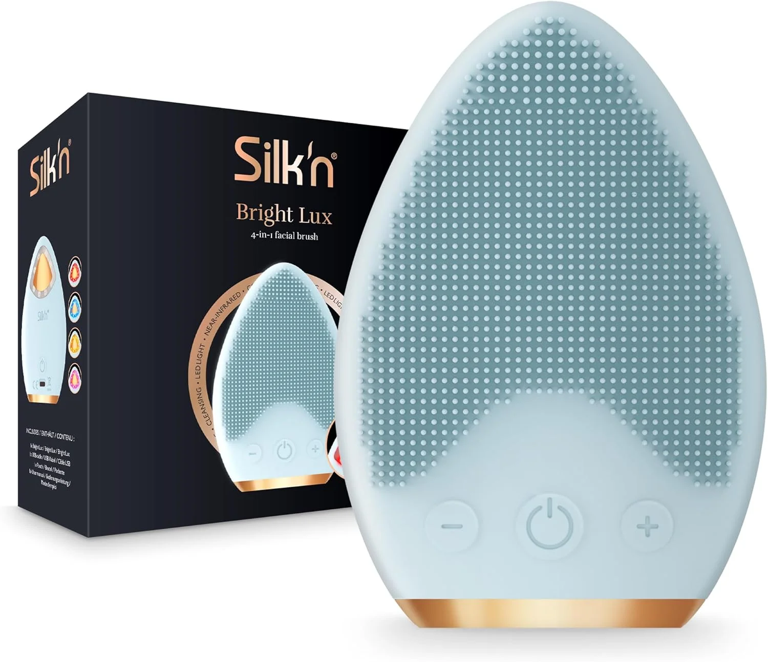 برس پاک کننده صورت Silk'n مدل I Bright Lux I مراقبت از پوست متعادل I برس صورت 4 در 1 با فناوری مادون قرمز، آبی