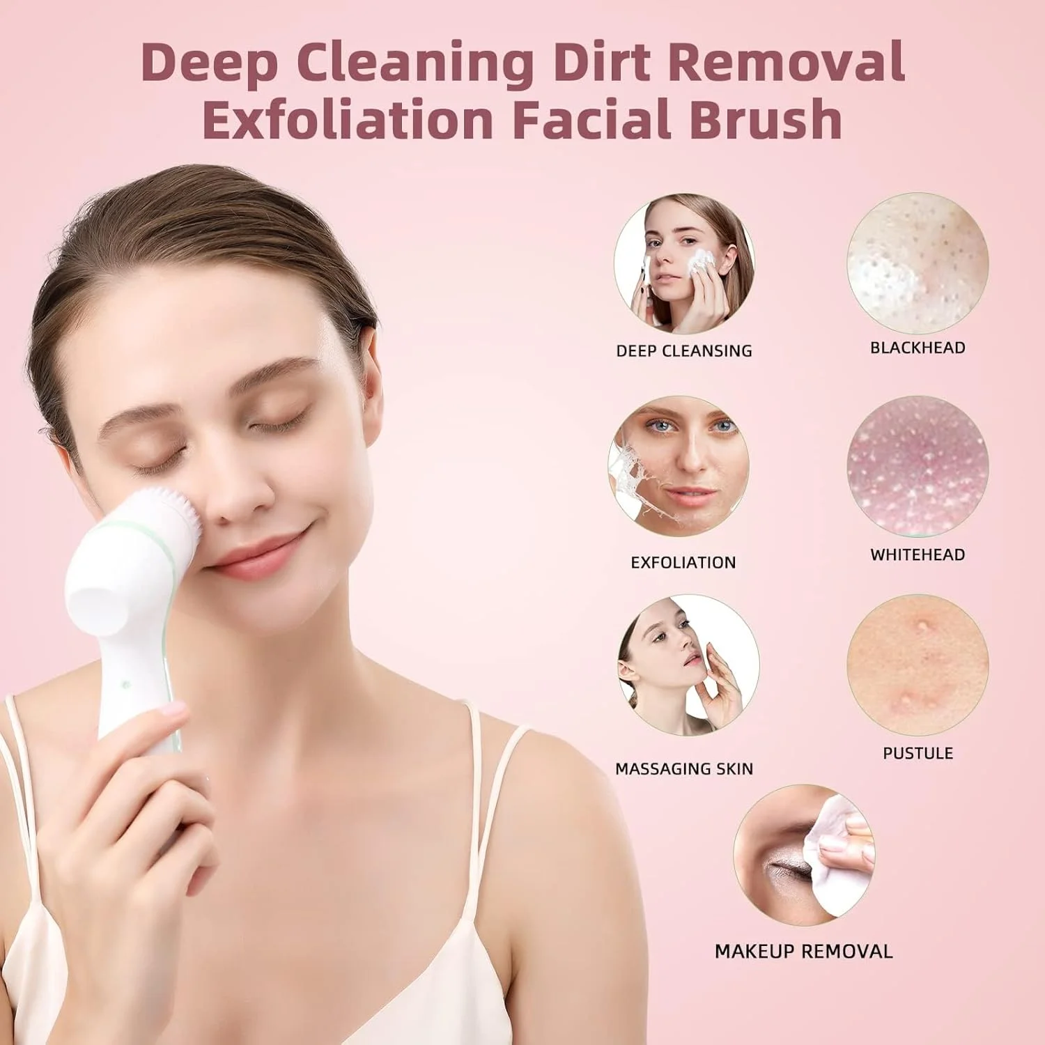 برس پاک کننده صورت CkeyiN، دستگاه پاک کننده چرخشی برقی لایه بردار 3 در 1، قابل شارژ USB و ضد آب، دستگاه اسپا چرخشی لایه بردار، ماساژور پاک کننده صورت برای زنان