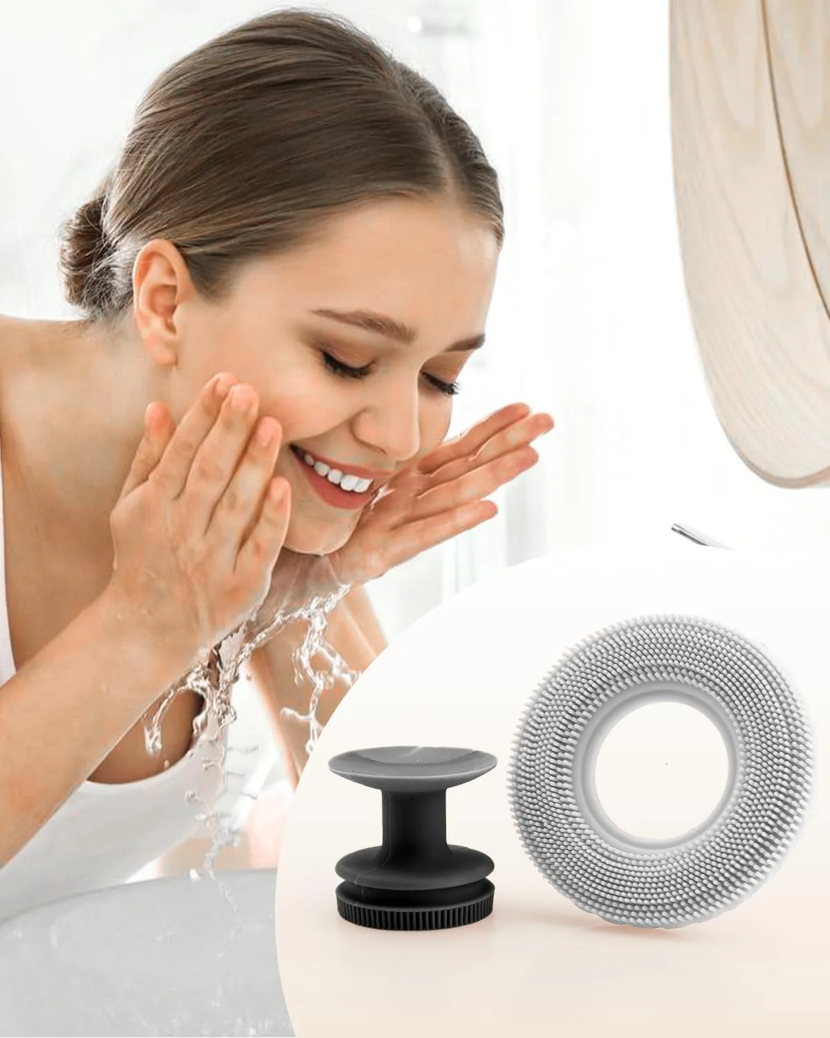 برس پاک کننده سیلیکونی دو طرفه خاکستری - لایه برداری عمیق و پاکسازی ملایم برای پوستی صاف - ابزار پاک کننده صورت بادوام و چند منظوره