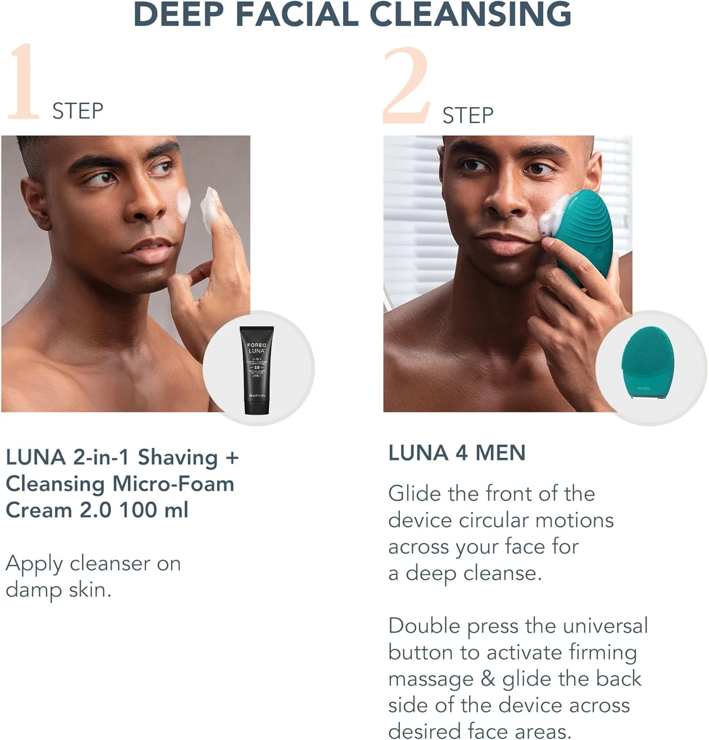مجموعه انتخاب جنتلمن FOREO Luna 4 Men - برس پاک کننده صورت برای پوست و ریش + ژل اصلاح و پاک کننده صورت 2 در 1 Luna، 100 میلی لیتر - مراقبت از پوست سفت کننده مردانه - با برنامه - قابل شارژ USB