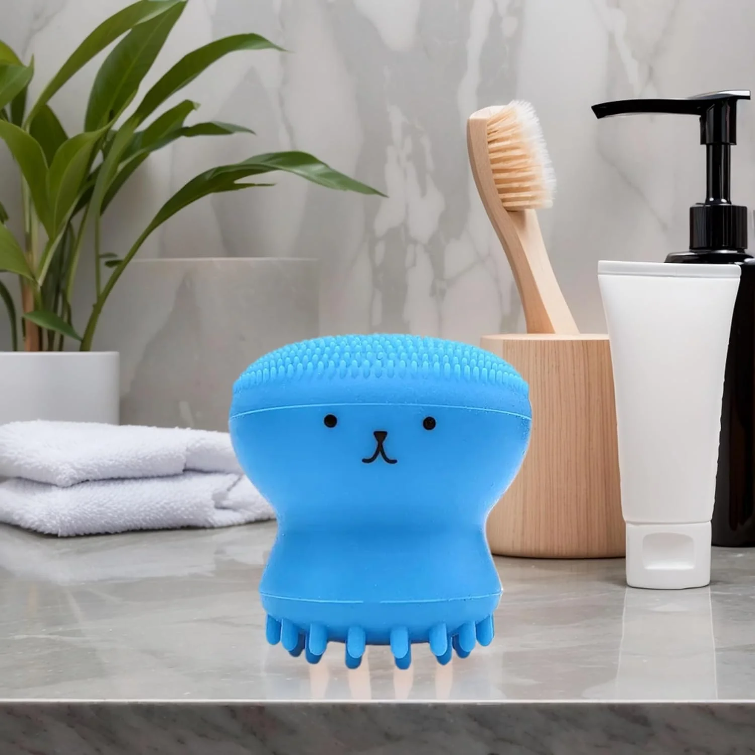 یک عدد اسکرابر سیلیکونی صورت، اسکرابر صورت اختاپوسی زنانه، اسکرابر سیلیکونی صورت برای لایه برداری عمیق، ماساژ، برس پاک کننده، ابزار زیبایی (آبی تیره)