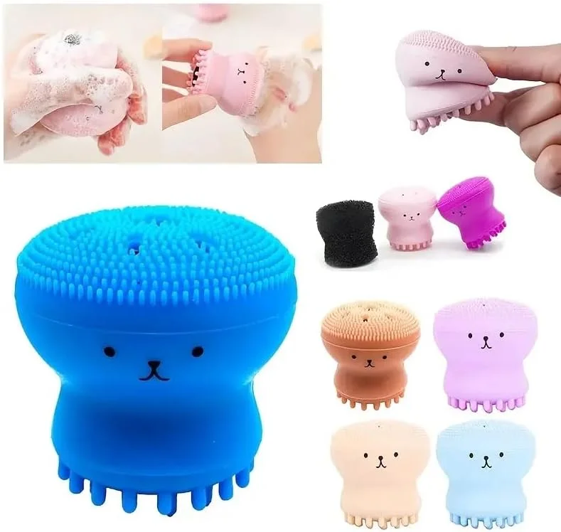 یک عدد اسکرابر سیلیکونی صورت، اسکرابر صورت اختاپوسی زنانه، اسکرابر سیلیکونی صورت برای لایه برداری عمیق، ماساژ، برس پاک کننده، ابزار زیبایی (آبی تیره)