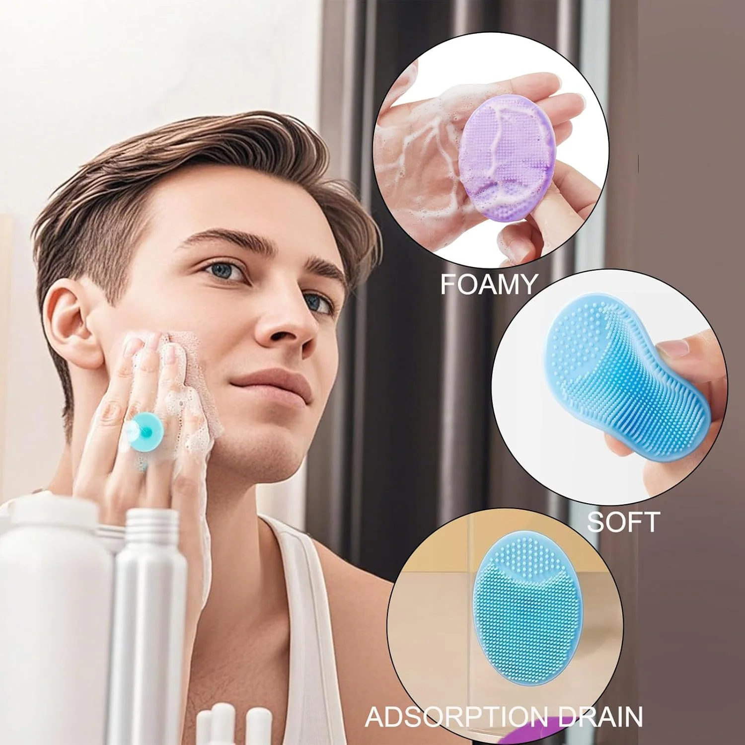پک چهارتایی برس سیلیکونی شستشوی صورت، برس نرم پاک کننده صورت، لایه بردار صورت برای پاکسازی عمیق و مراقبت از پوست