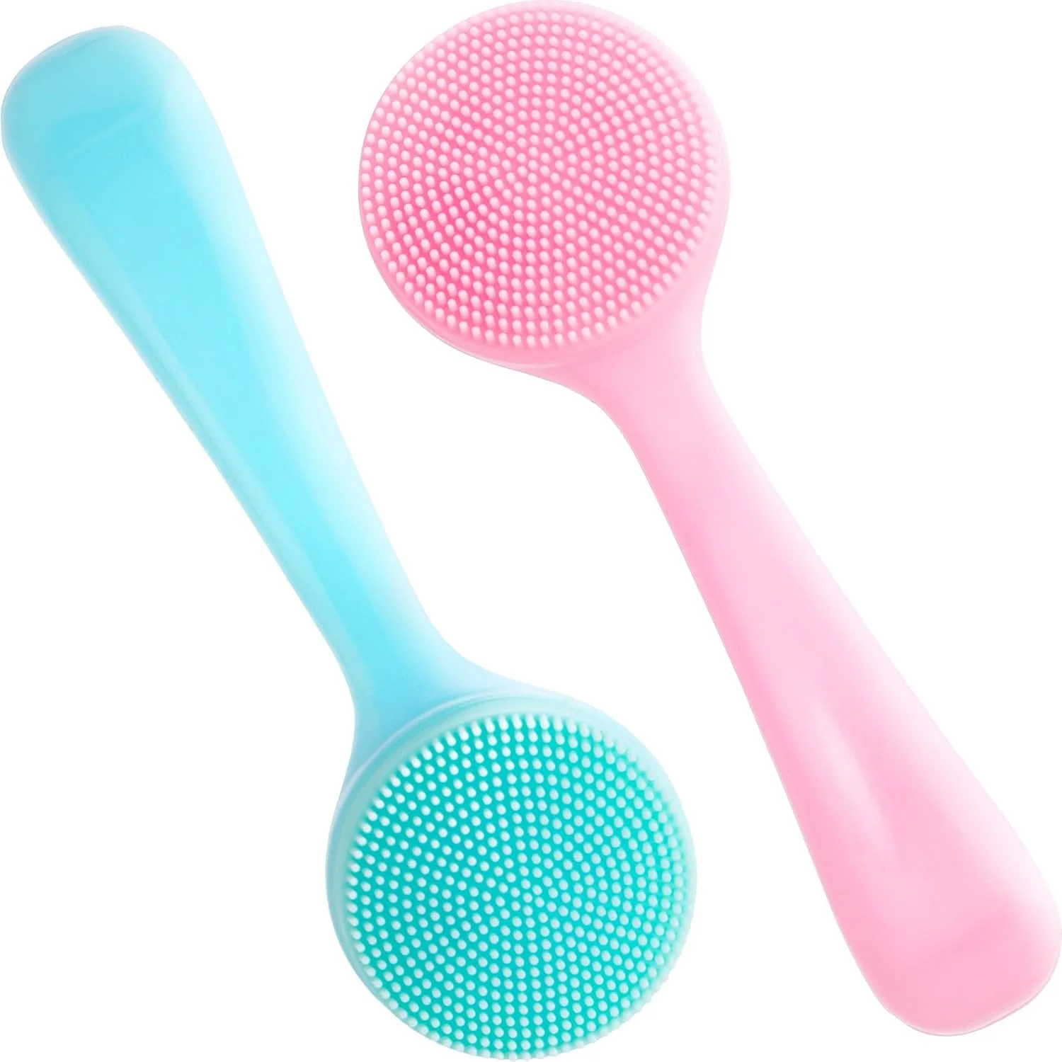 بسته 2 عددی برس پاک کننده دستی صورت سیلیکونی، اسکرابر ضد آب تمیز کننده صورت، برس لایه بردار سازگار با پوست برای جوش های سرسیاه، جوش های سرسفید، آرایش و پاک کردن بقایا (آبی، صورتی)