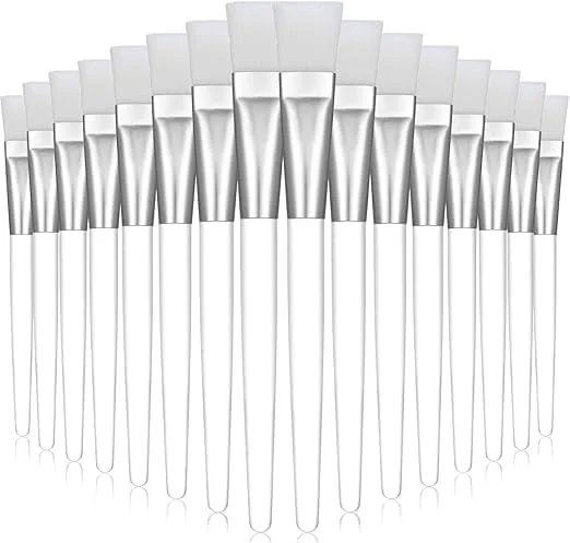 16 عدد برس ماسک صورت، برس نرم برای استفاده از ماسک صورت با دسته پلاستیکی شفاف برای مراقبت از پوست، ابزار استفاده از کره بدن (سفید)